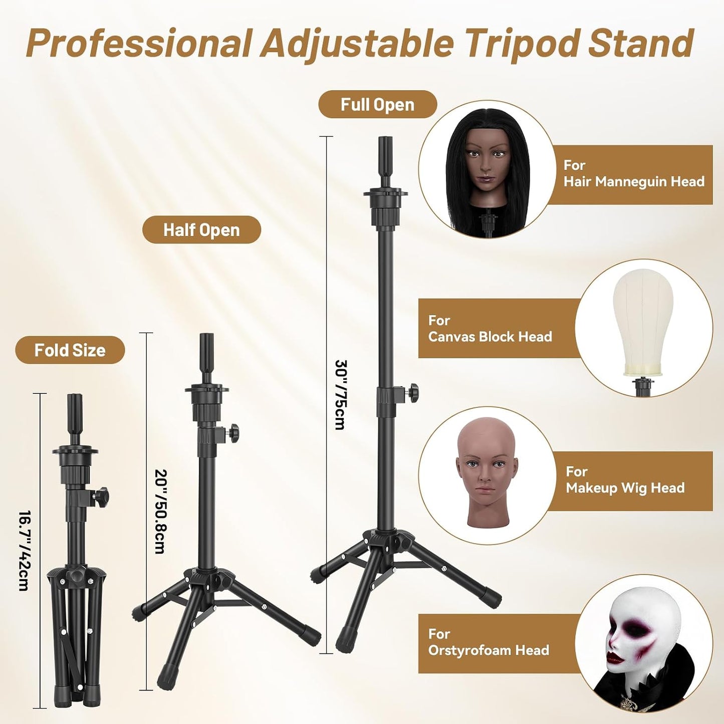 Human Hair Mannequin Head - 20"-22" Cosmetology Doll with 30" Tripod Stand for Hair Styling Practice