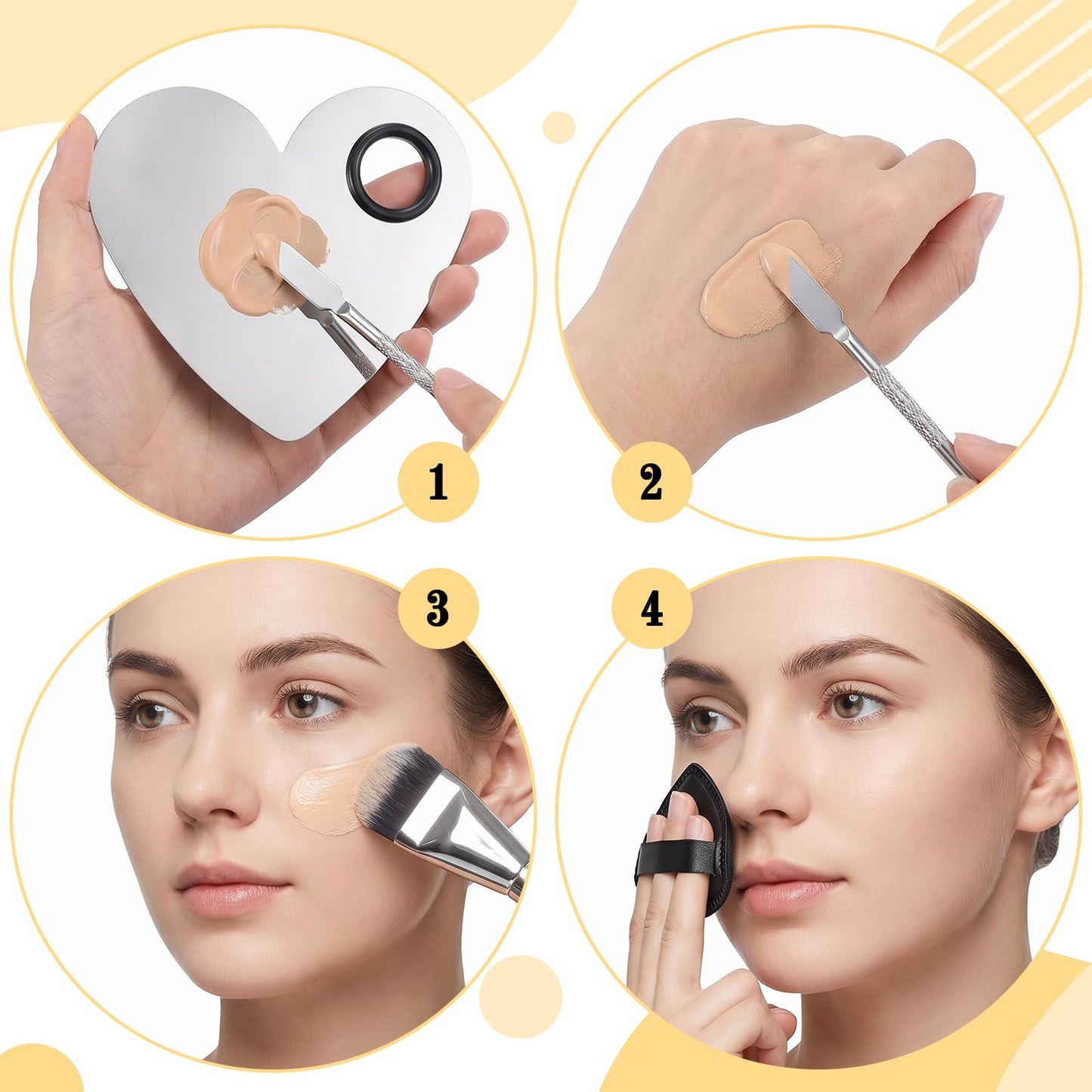 Matwsec 4PCS Makeup Mixing Palette Foundation Palette with Foundation Spatula Makeup Brush and Powder Puff for Women Facial Cosmetic Nail Art Pigment Blending