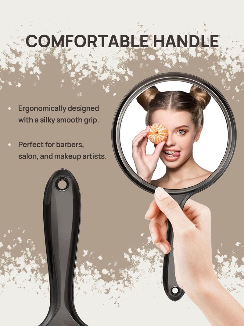 Double-Sided Hand Mirror - 1X/3X Magnifying Handheld Mirror Set of 3 | Transparent Black