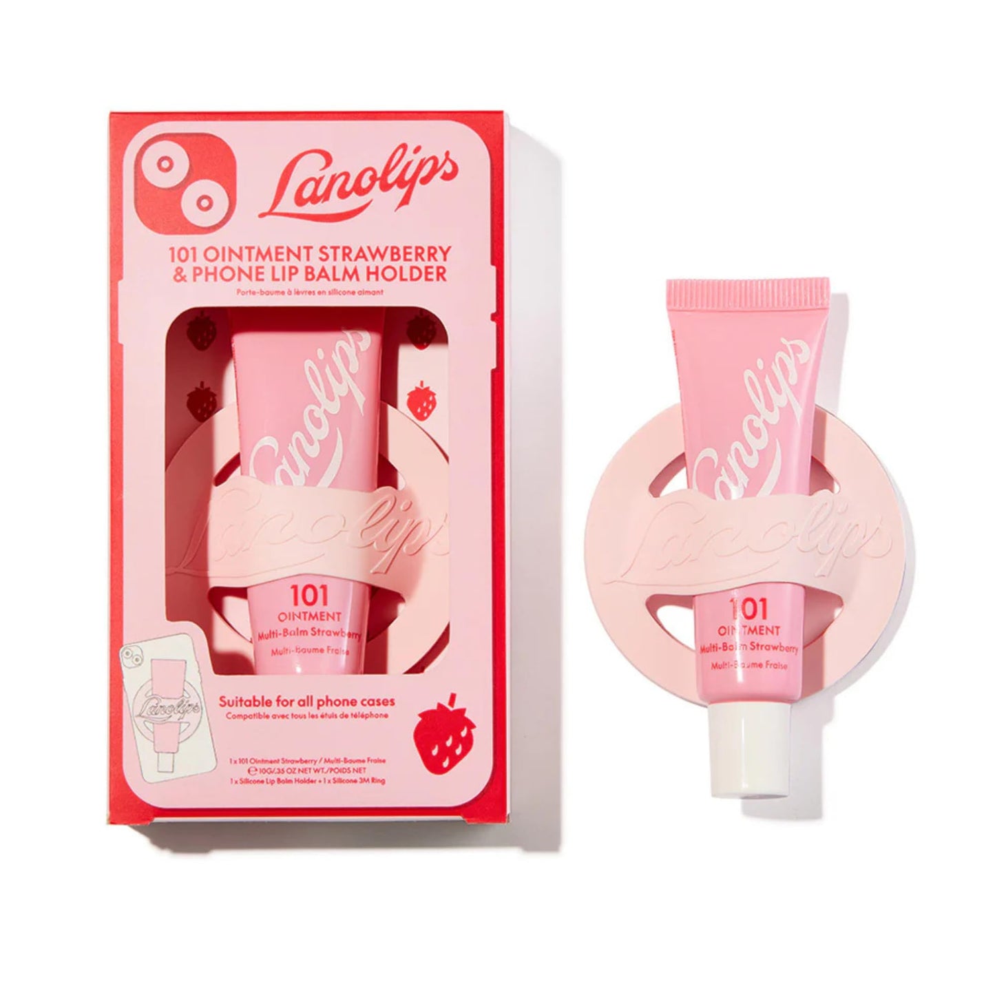 Lanolips 101 Ointment Strawberry & Lip Phone Holder - Fruity Lip Balm with Vitamin E Oil and Lanolin for Lip Hydration (0.35 Ounce)