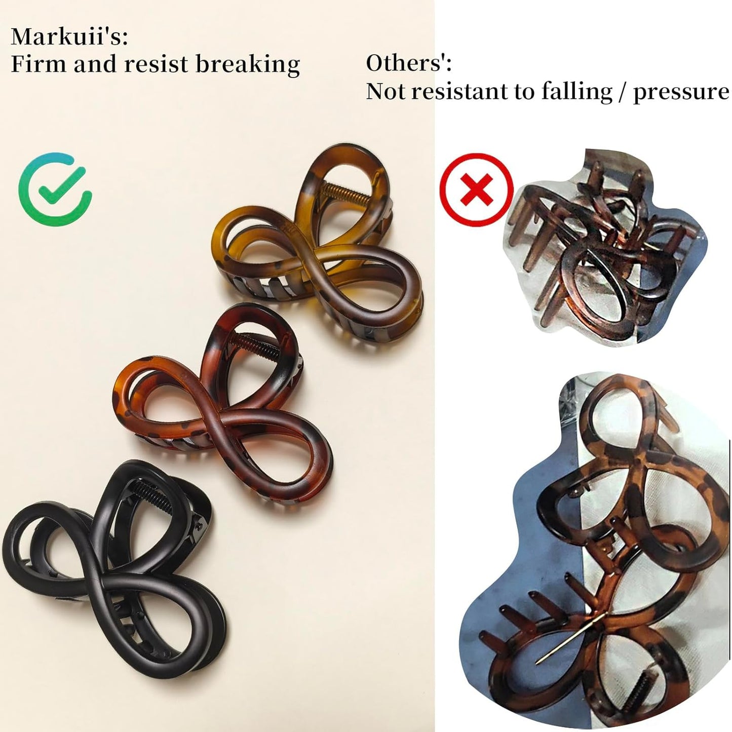 Hair Claw Clips - Unbreakable No Slip Matte Claw Clips for Thin & Medium Thick Hair | 3.3 Inch | 3 Pack