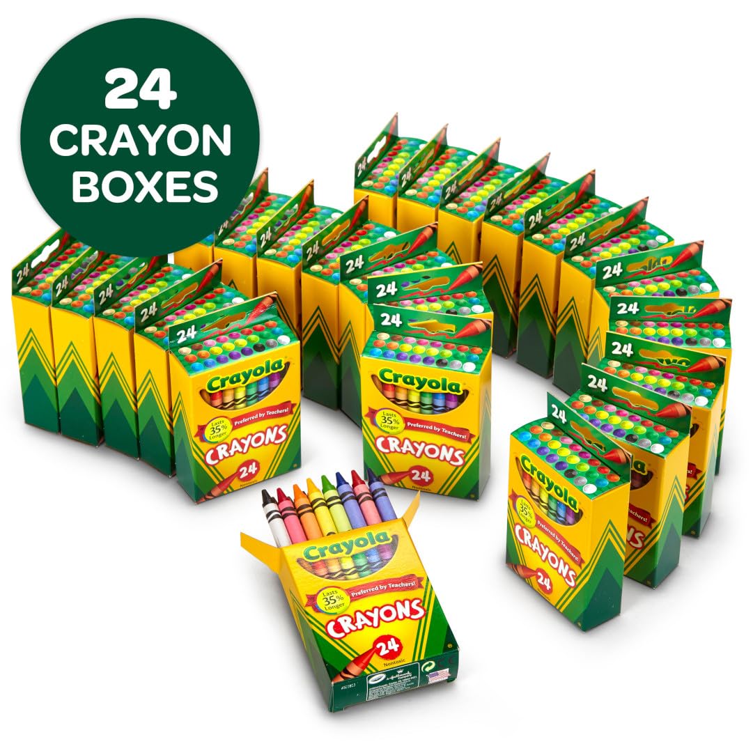 Crayola Crayons Bulk (24 Packs), Preschool Classroom Supplies, Coloring Book Supplies, School Crayons for Kids, Gifts, Ages 3+