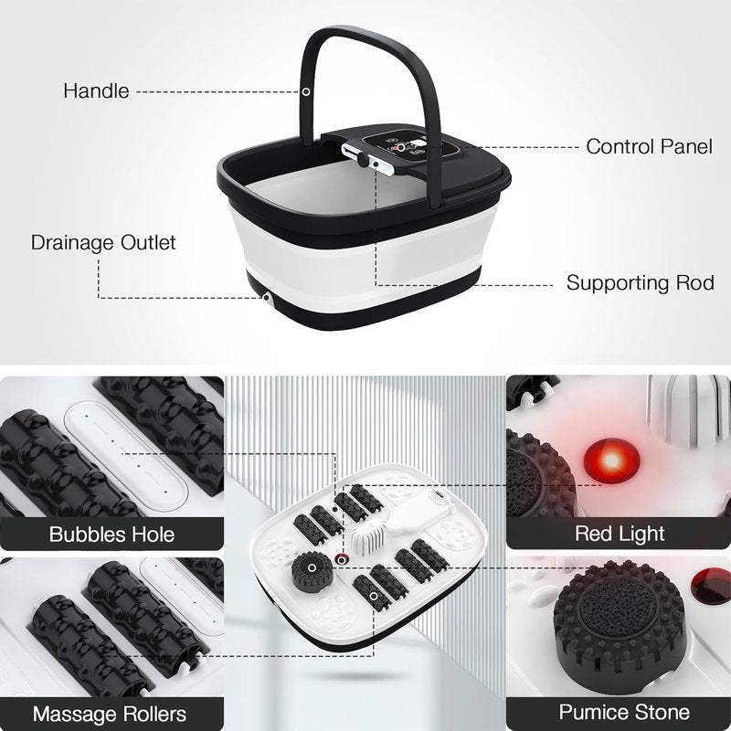 Collapsible Foot Spa - Heated Bubble Bath Massager with Shiatsu Rollers | Relaxation & Stress Relief, Black