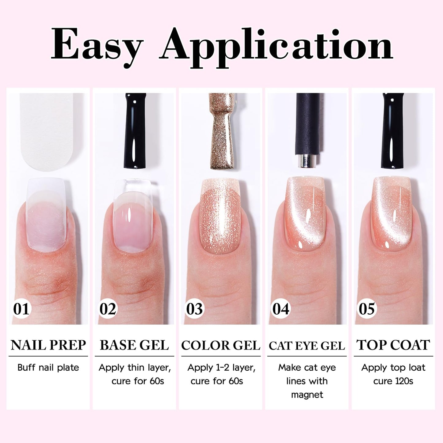 Cat Eye Gel Polish Set - 6 Shimmering Colors with Magnetic Holographic Effect | UV Nail Art Kit