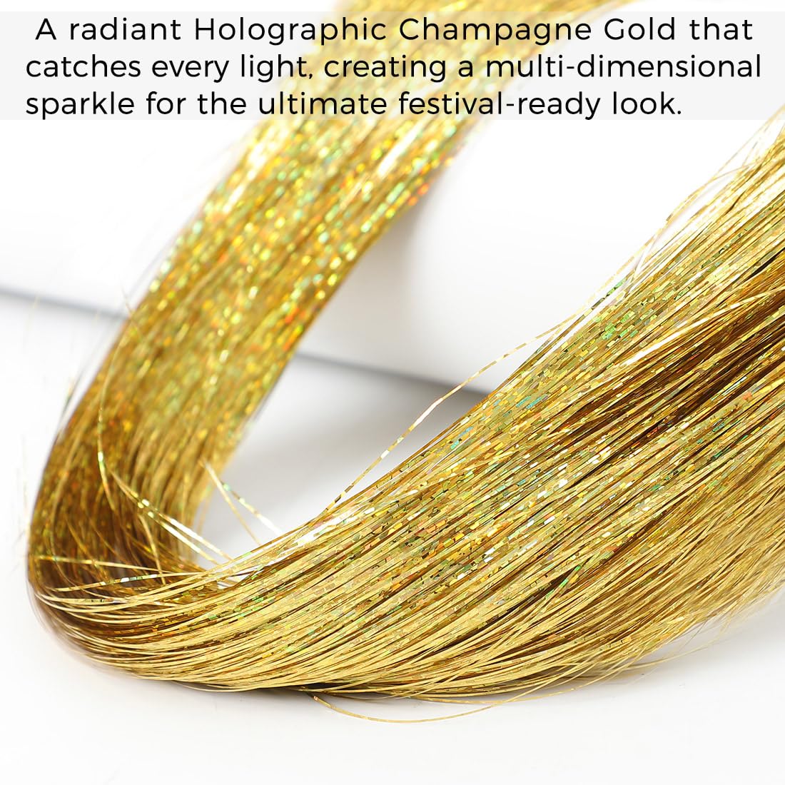 Hair Tinsel Kit with Tools, 3200+ Strands Gold Holographic Fairy Hair, 48" Heat Resistant Glitter Hair Extensions, Easy DIY Kit for Girls, Christmas Party & Festival Gift