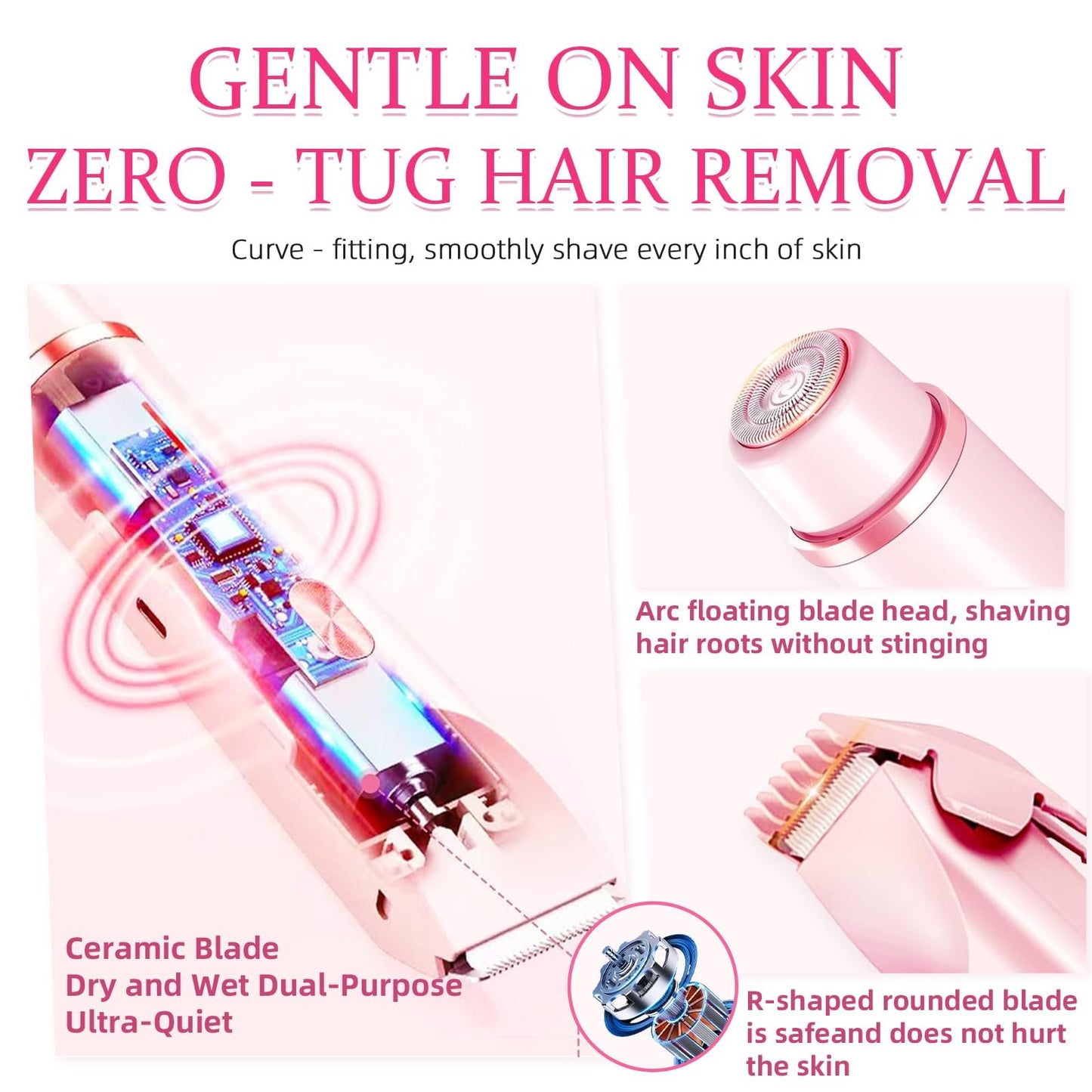 Bikini Trimmer for Women, 2 in 1 Electric Razors for Women, Dermave Bikini Shaver, IPX7 Waterproof & Easy Cleaning, Ceramic Blade, 120 Min Cordless Runtime, Ultra Low Silent(Pink).
