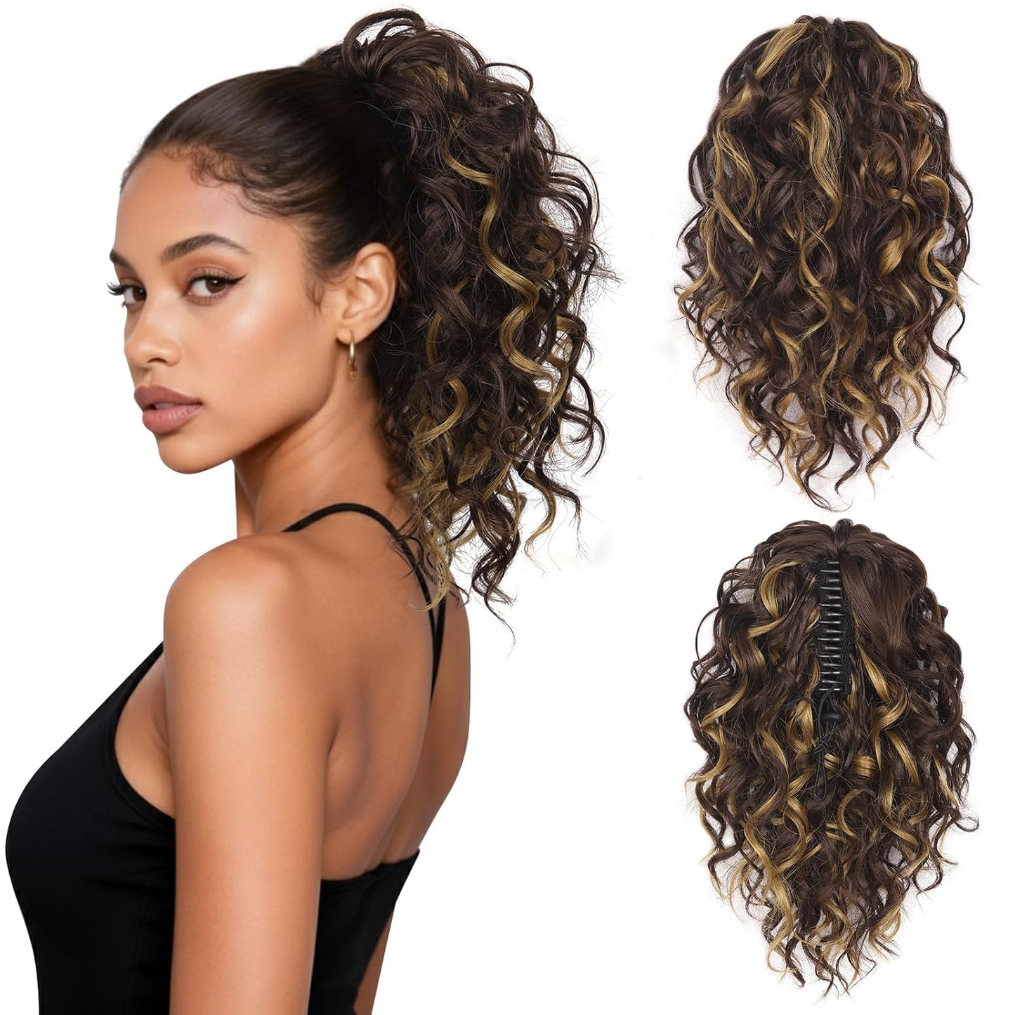 Claw Clip Ponytail Extension - 12 Inch Curly Synthetic Hair Extension | Chocolate Brown