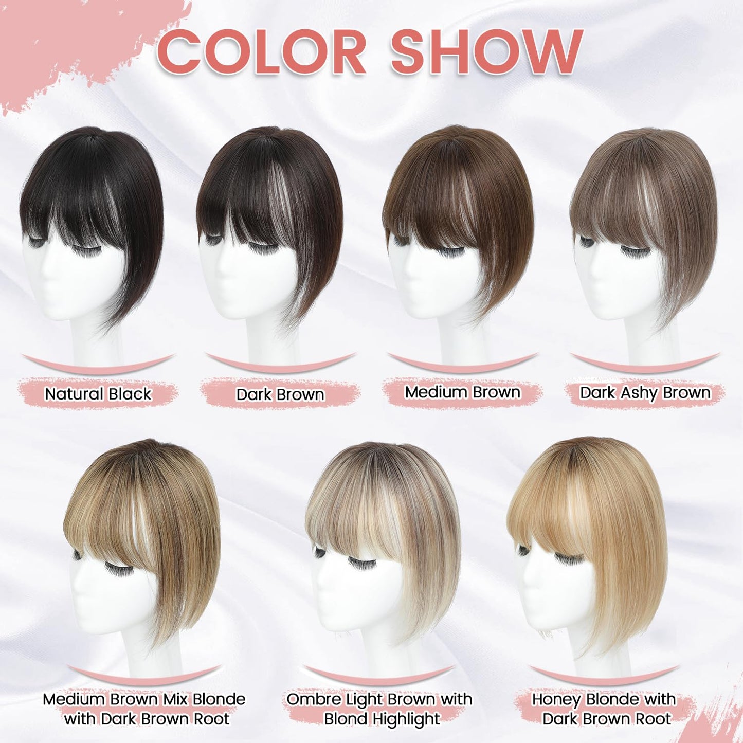 YAMI Human Hair Toppers for Thinning Hair - 10" Bangs Hairpiece | Medium Brown Mix with Dark Brown Root