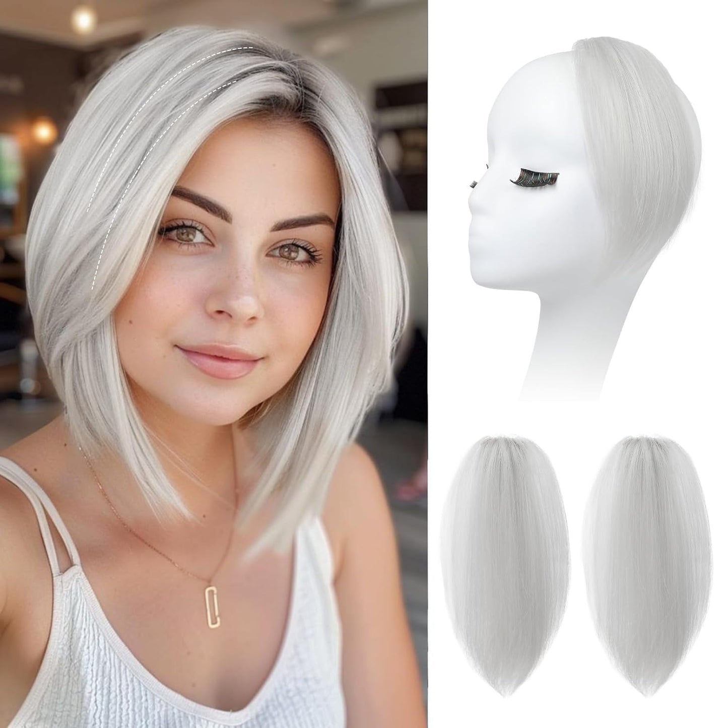 REECHO Clip In Hair Volumizer - Short Thick Hairpieces for Extra Volume | Light Brown with Blonde Highlights, 8 Inch (Pack of 2)