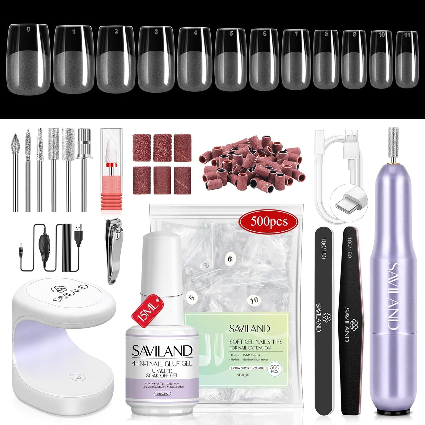 Almond Gel Nail Kit - Complete Nail Drill Set with UV Lamp & 500PCS Tips | DIY Manicure Tools for Home Use