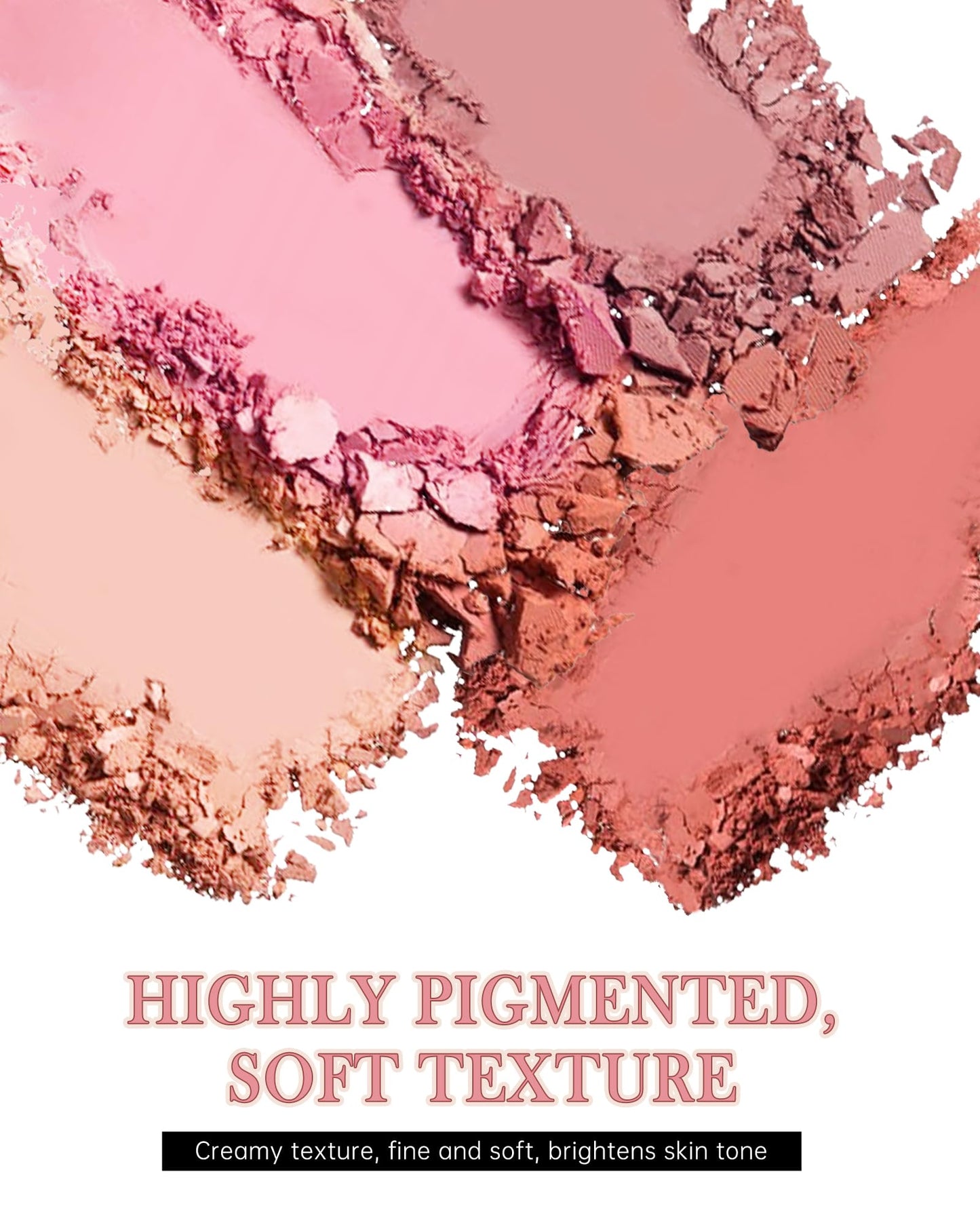 Matte Blush Powder for Cheeks,Contour Blusher Palette with Brush,High Pigment Lightweight Buildable Color, Waterproof Long-lasting Facial Makeup,Christmas Gifts for Women Girl-01# Peach Pink