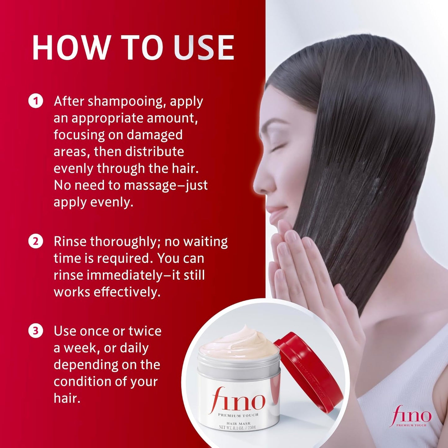 Fino Premium Touch Hair Mask - Deep Repair Japanese Treatment for Dry & Damaged Hair | 8.1 oz