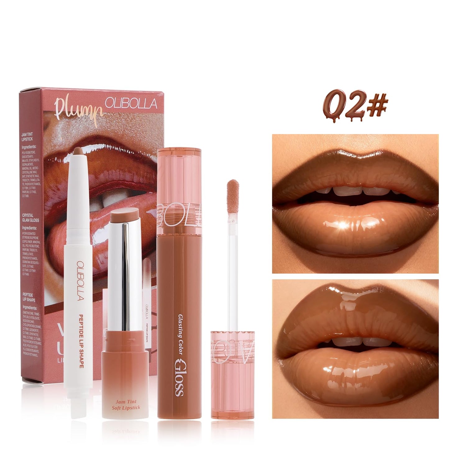 BANGFENG 3PCS Glossy Lip Combo Set – Shade with Plumping Gloss, Hydrating Melting Balm & Smooth Lip Liner for Fuller, Defined, High-Shine Juicy Lips, K-Beauty Viral Makeup Look (02# Mocha Nude)
