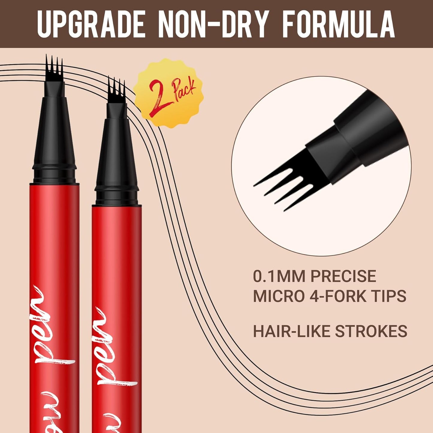 Eyebrow Pencils for Women - Precise 4-Tip Brow Pen 2 Pack | Natural-Looking Fuller Brows, Dark Brown