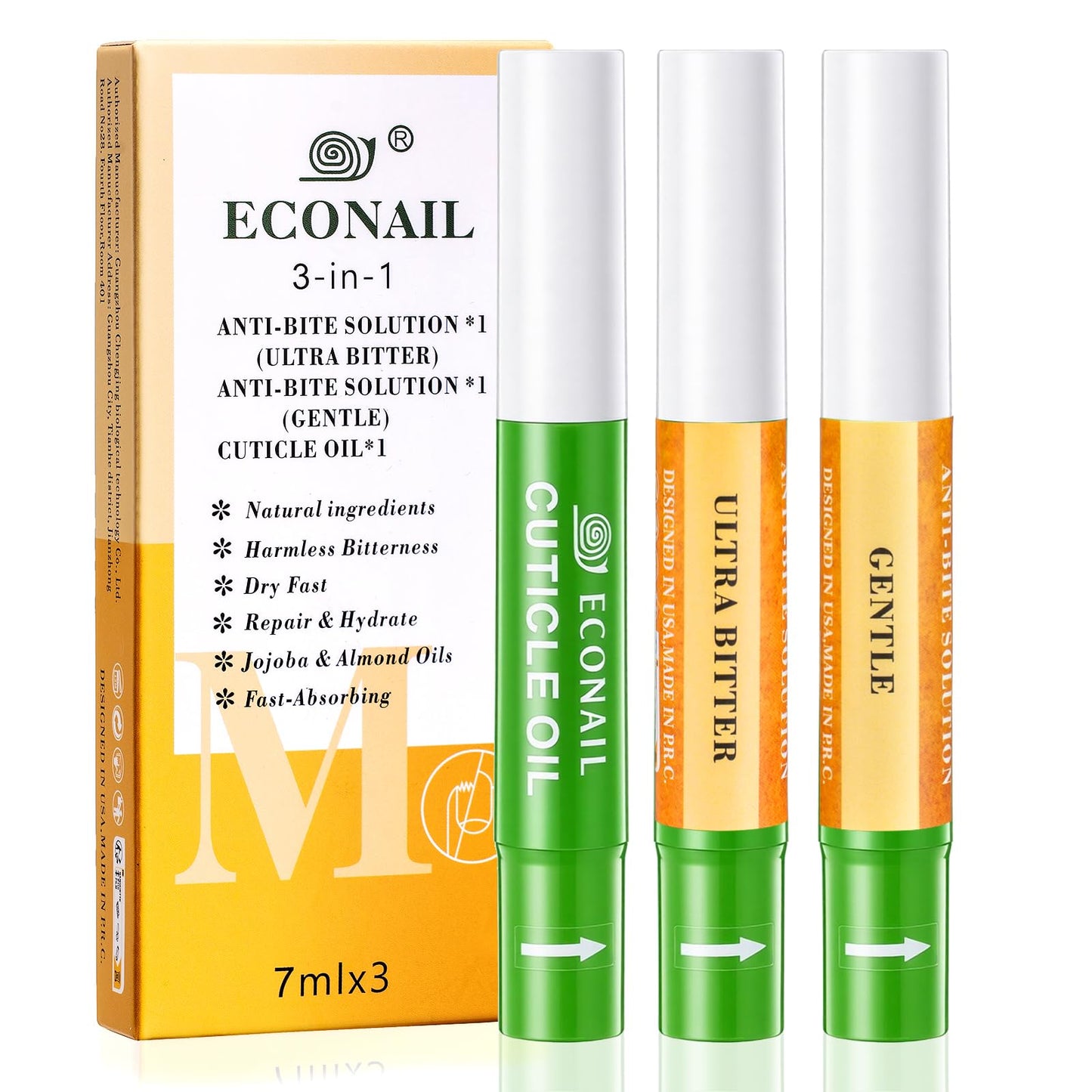 Econail 3 IN 1 Nail Biting Prevention Kit for Kids & Adults -3 Pack Includes Extra Strength+ Gentle Bitter Polish + Cuticle Oil. Fast Drying Formula Stops Nail Biting & Thumb Sucking