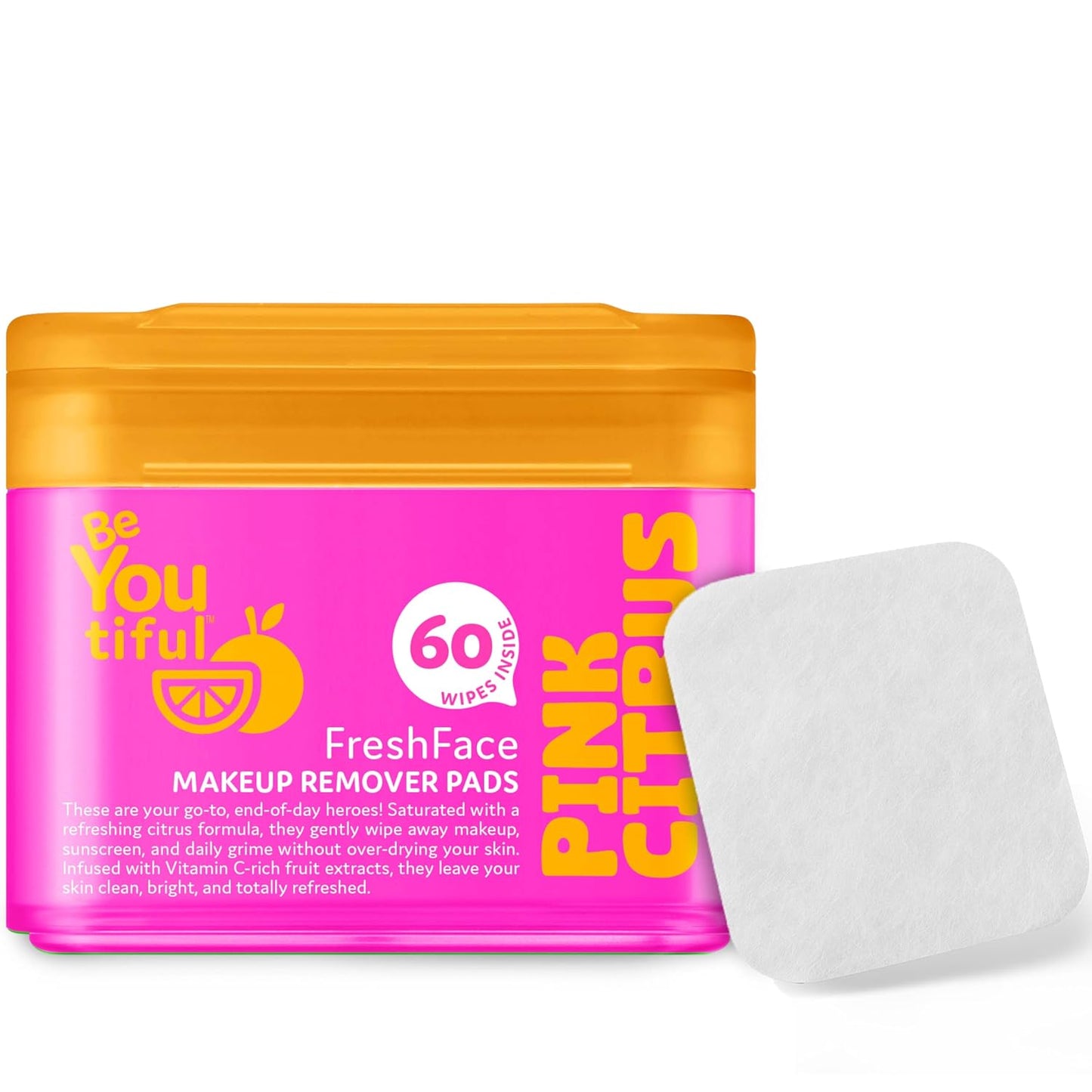 FreshFace Makeup Remover Wipes for Teens & Kids - Gentle, Non-Toxic, Vegan | 60 Pads with Vitamin C & Citrus Extracts