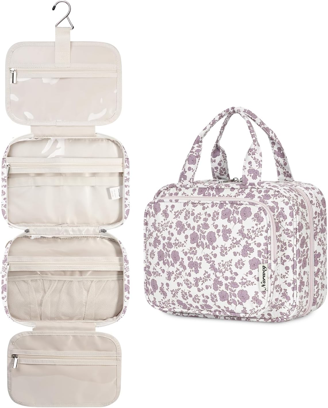Striped Hanging Toiletry Bag for Women - Travel Makeup Organizer | Medium Dusty Pink Stripe