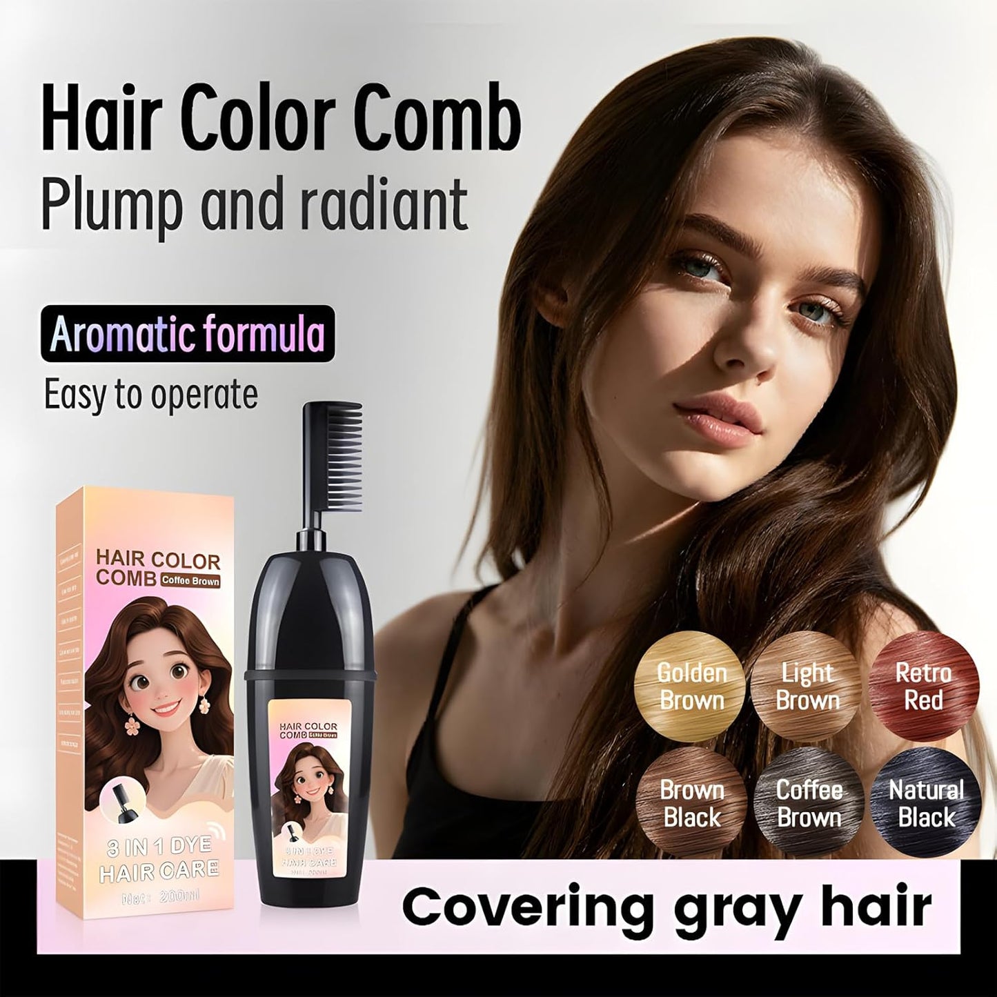 Radiant Hair Color Kit - Light Golden Brown Permanent Dye for Gray Coverage | Easy Comb Application