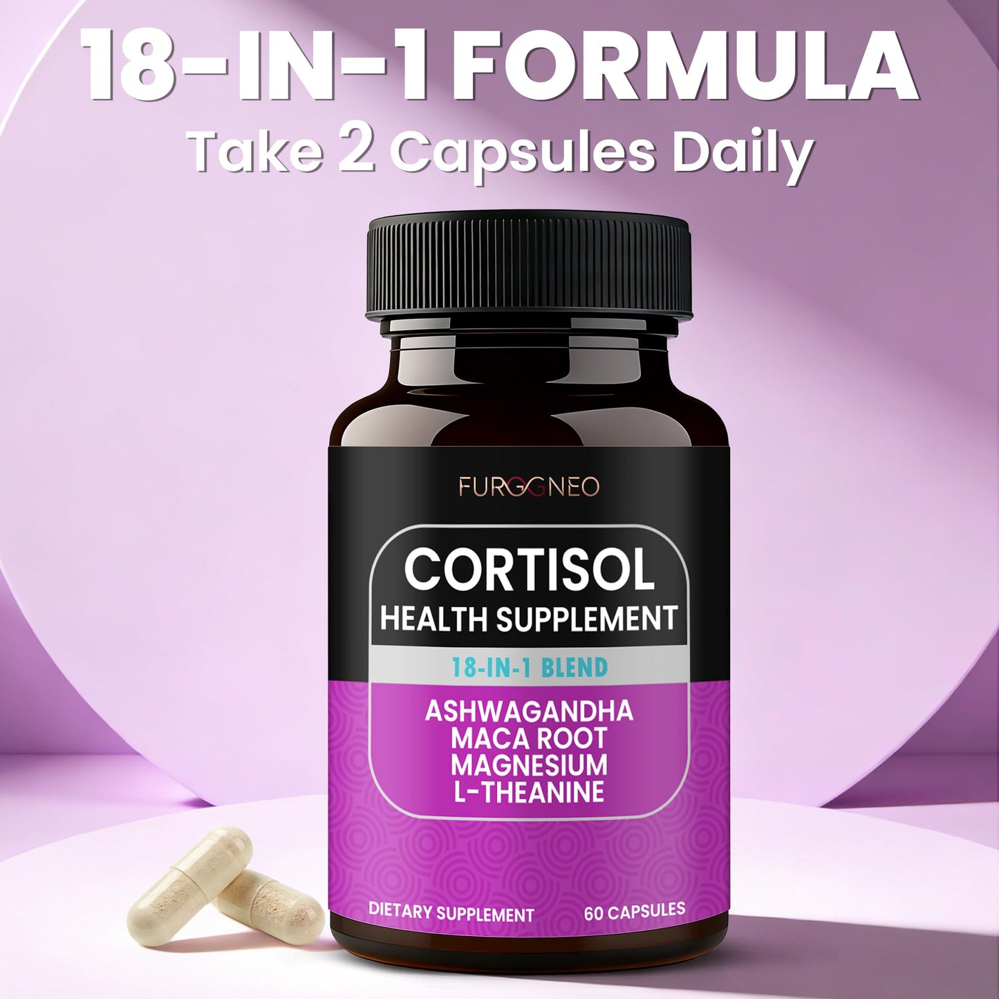 Cortisol Supplements for Women, 18-in-1 Cortisol Reducer Manager with Ashwagandha, Maca Root, Magnesium, L-Theanine, Stress Relief Support for Hormone Balance, Calm Mood, Energy & Focus, 60 Capsules