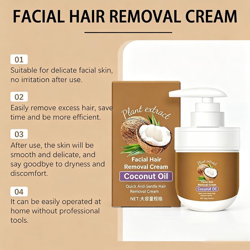 EZNFSW Coconut Oil Facial Hair Removal Cream, Plant Extract Organics Painless Formula for Sensitive Skin – 3.5 oz