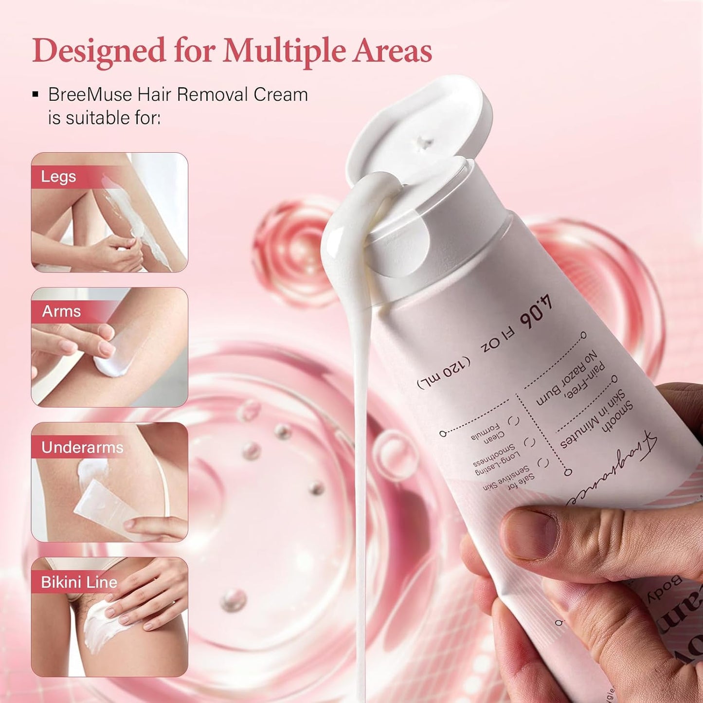 Hair Removal Cream - Painless Depilatory Cream for Sensitive Skin | Fast 5-10 Minute Formula for Legs, Bikini Line & Underarms