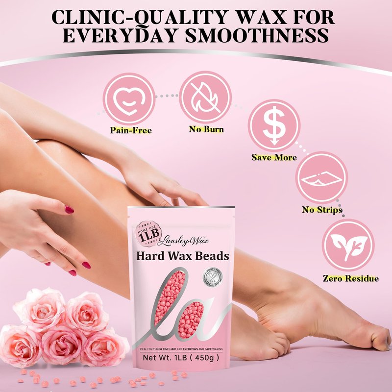 LANSLEYWAX Aloe Hard Wax Beads, 1LB Wax Beans for Sensitive Skin & Full-Body Hair Removal, Brazilian/Bikini/Face/Legs/Eyebrow/Armpit/Chest Waxing Refill at Home for Women & Men, Stripless Formula