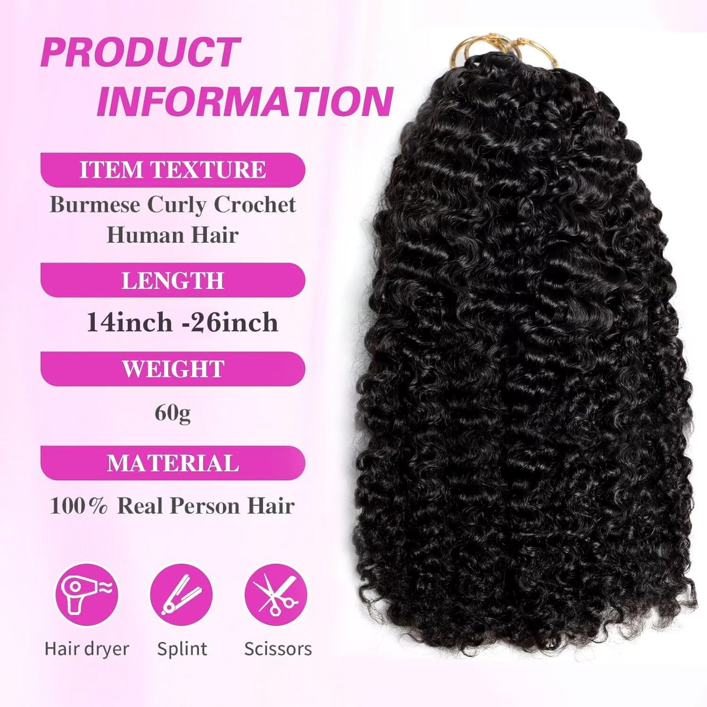 Feather Crochet Human Hair 12 Inch Crochet Burmese Curly 15A 100% Human Hair Bundles 60g 60 Strands Pre-Separated Crochet Hair for Black Women Burmese Curly Invisible Crochet Hair Extensions