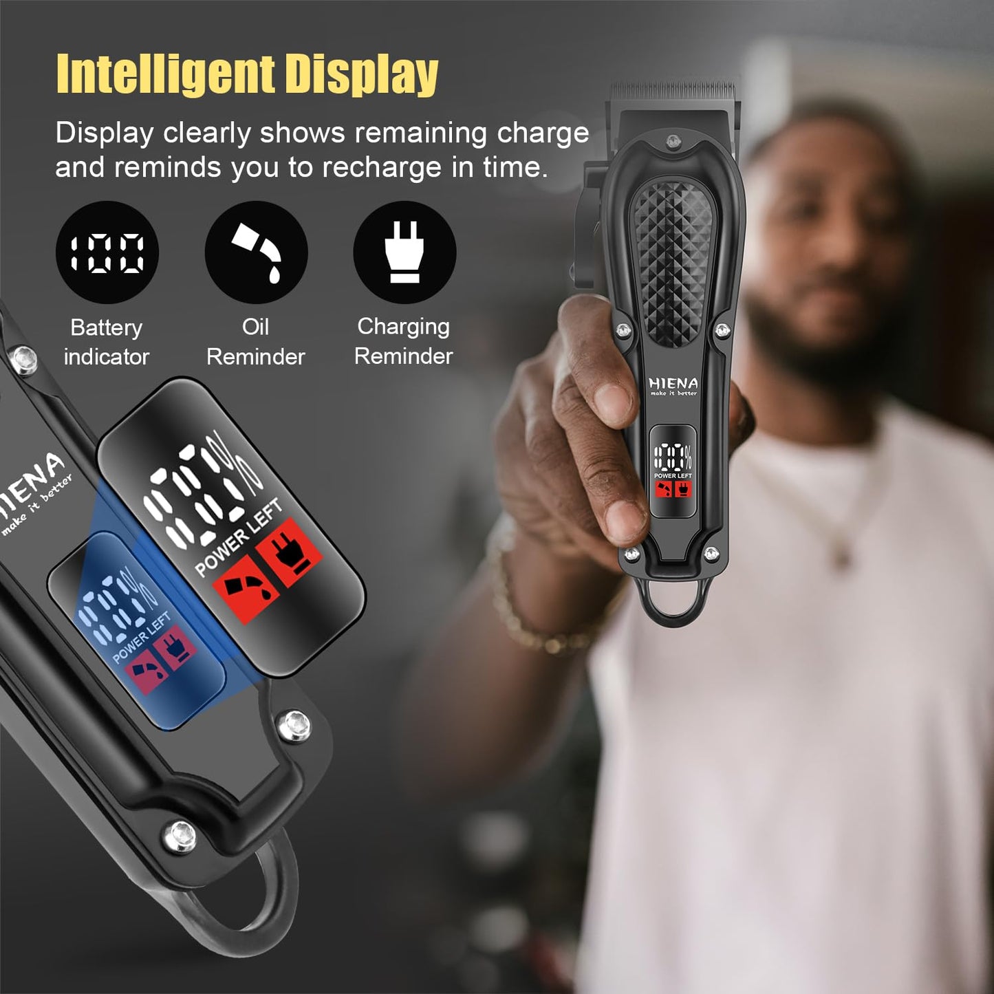 HIENA PRO Professional Hair Clippers for Men, Cordless Hair Clipper for Hair Cutting Kit 3-in-1 LED Haircut Set with Foil Shaver, USB-C Rechargeable Barber Clippers for Men