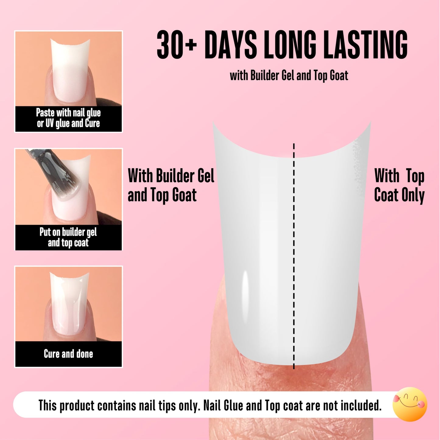 NOVO OVO Square French Tip Nail Tips, Extra Thick Soft Gel Tips Full Cover, Pre-Etched False Nails (Need Builder Glue Gel & Top Coat)