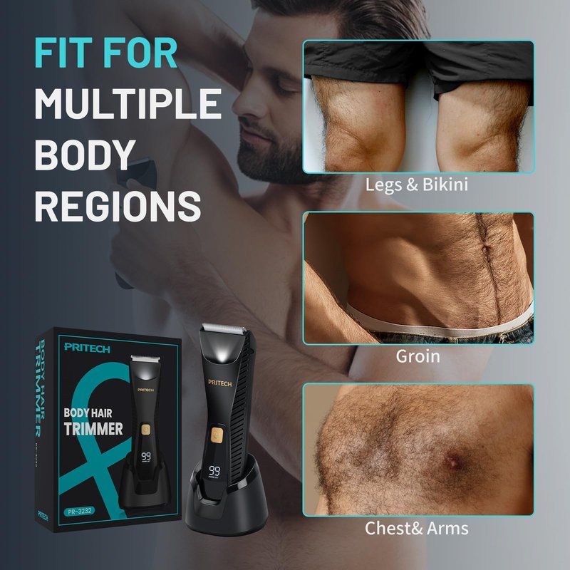 PRITECH Manscape Body Hair Trimmer - Waterproof Pubic Hair Ball Trimmer, Ceramic Blade Shavers Electric Razors for Men with USB-C Charging, Wet/Dry Use, Nick-Free Mens Grooming Kits, Gifts for Men