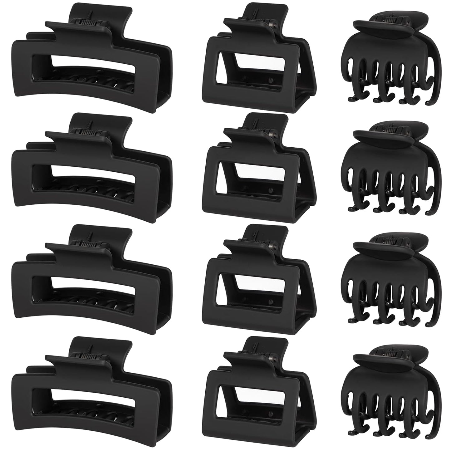 Hair Claw Clips Set - 12 PCS for Women | Small, Medium & Large Clips for All Hair Types - Black