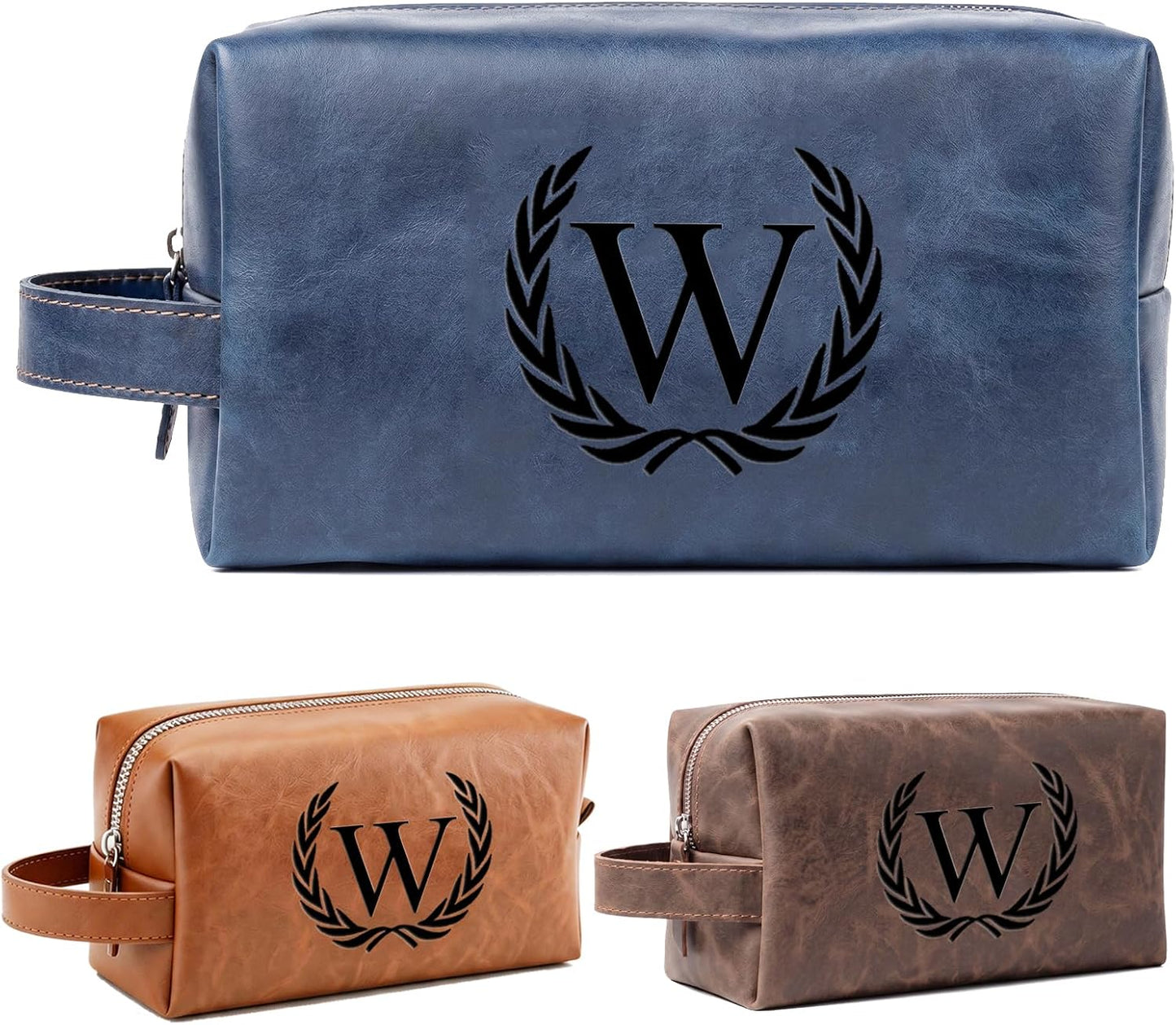 Personalized Leather Toiletry Bag for Men | Engraved Initial Waterproof Travel Bag - Dark Brown