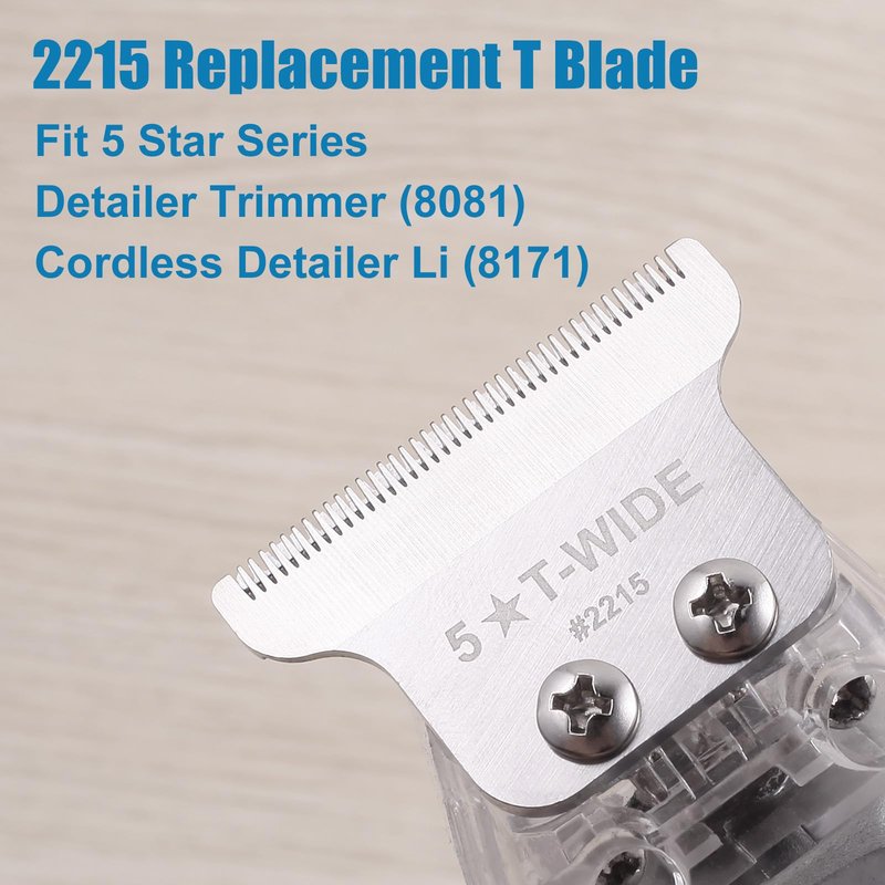 2215 Replacement T Wide Blades for Wahl 5 Star Detailer Li Trimmer 8081 and 8171 - Adjustable Stainless-steel Zero-Gap Trimmer Blade, Silver