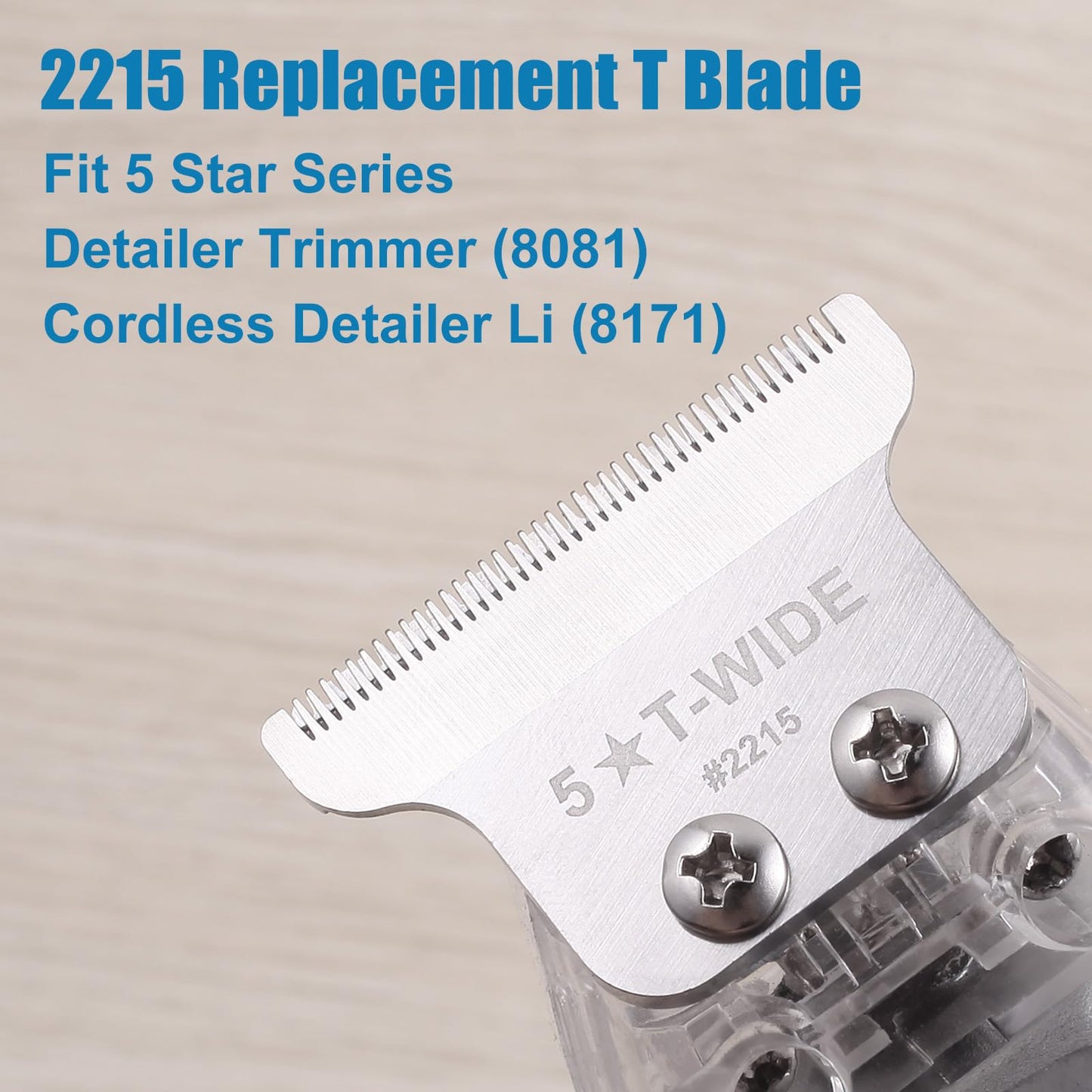 2215 Replacement T Wide Blades for Wahl 5 Star Detailer Li Trimmer 8081 and 8171 - Adjustable Stainless-Steel Zero-Gap Trimmer Blade, Silver