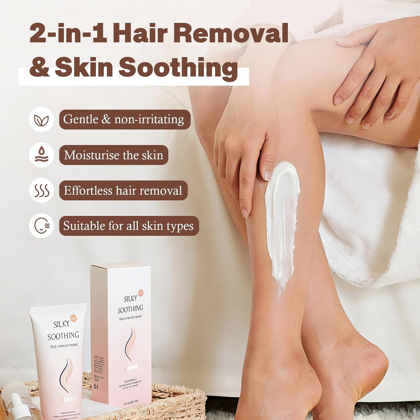 Bikini Hair Removal Cream for Women - Painless Depilatory Cream for Sensitive Skin | 2-Pack with Spatula Applicator