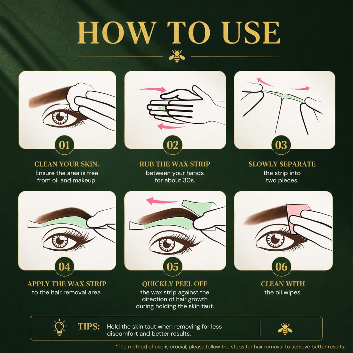 64Pcs Eyebrow Wax Strips - Precision Hair Removal Kit for Sensitive Skin | Easy At-Home Use, Lasts 6 Weeks