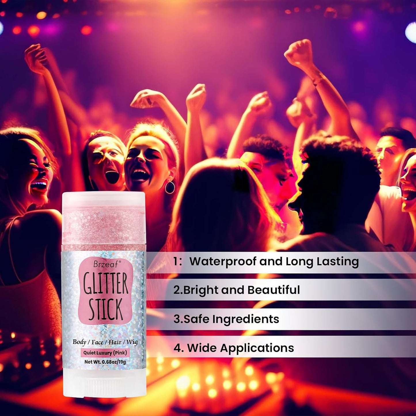 Pink Glitter Stick - Long-Lasting Face & Body Makeup Gel | Non-Greasy Chunky Glitter for Rave & Soccer Events