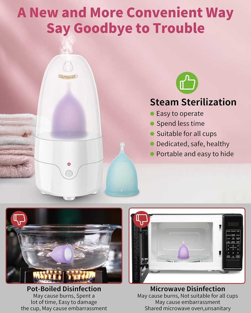 Menstrual Cup Steamer Sterilizer with 2 Reusable Menstrual Cups, Period Cups Cleaner Wash Kit