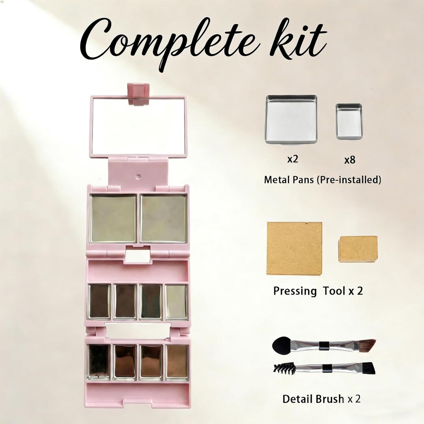 Mini Magnetic Makeup Palette - 2 Pack Travel Kit with Mirror | DIY Eyeshadow & Blush Case in Black & Pink