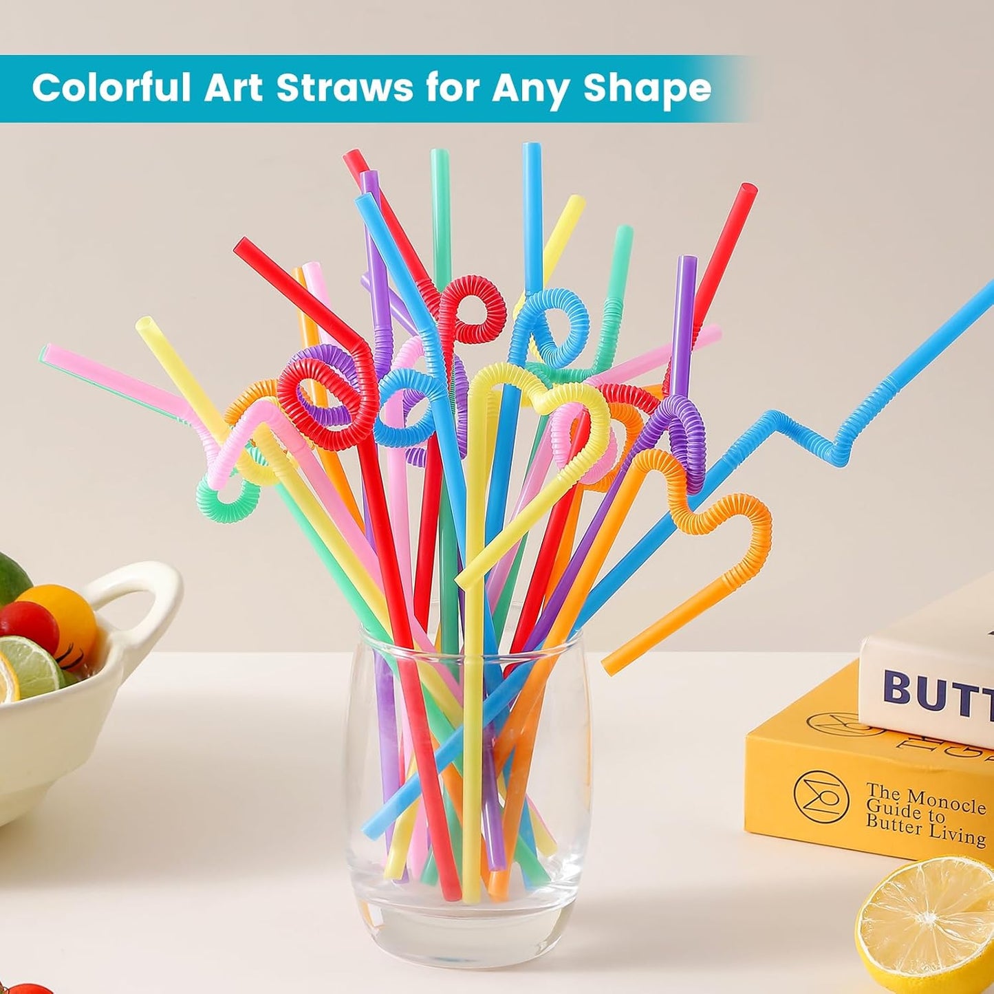 Extra Long Flexible Plastic Straws - 10.24" Colorful Bendy Drinking Straws | 100 Pack, Individually Wrapped
