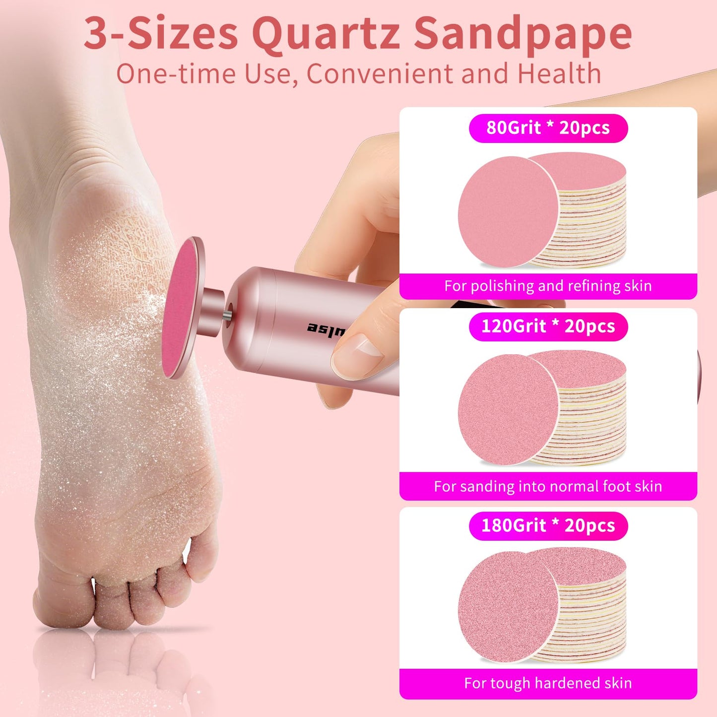 Electric Callus Remover for Feet, Electric Foot Callus Remover with 60pcs Sandpaper Discs,1800RPM Foot File Rechargeable Pedicure Tool with Adjustable Speed, Digital Display, Care for Feet & Nail