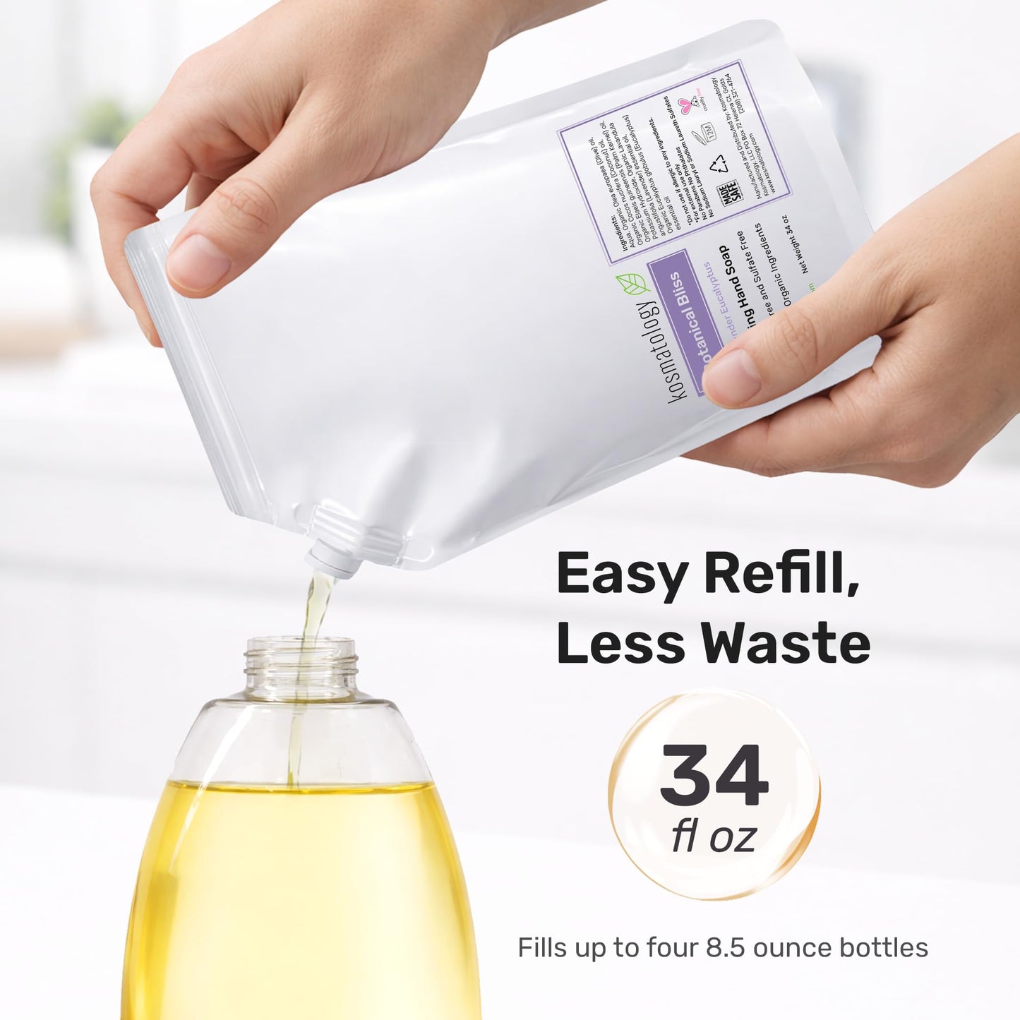 kosmatology Botanical Bliss (Lavender-Eucalyptus) Organic Foaming Hand Soap Refill | Moisturizing Hand Wash | Clean Ingredients, Infused with Essential Oils (34 fl oz)