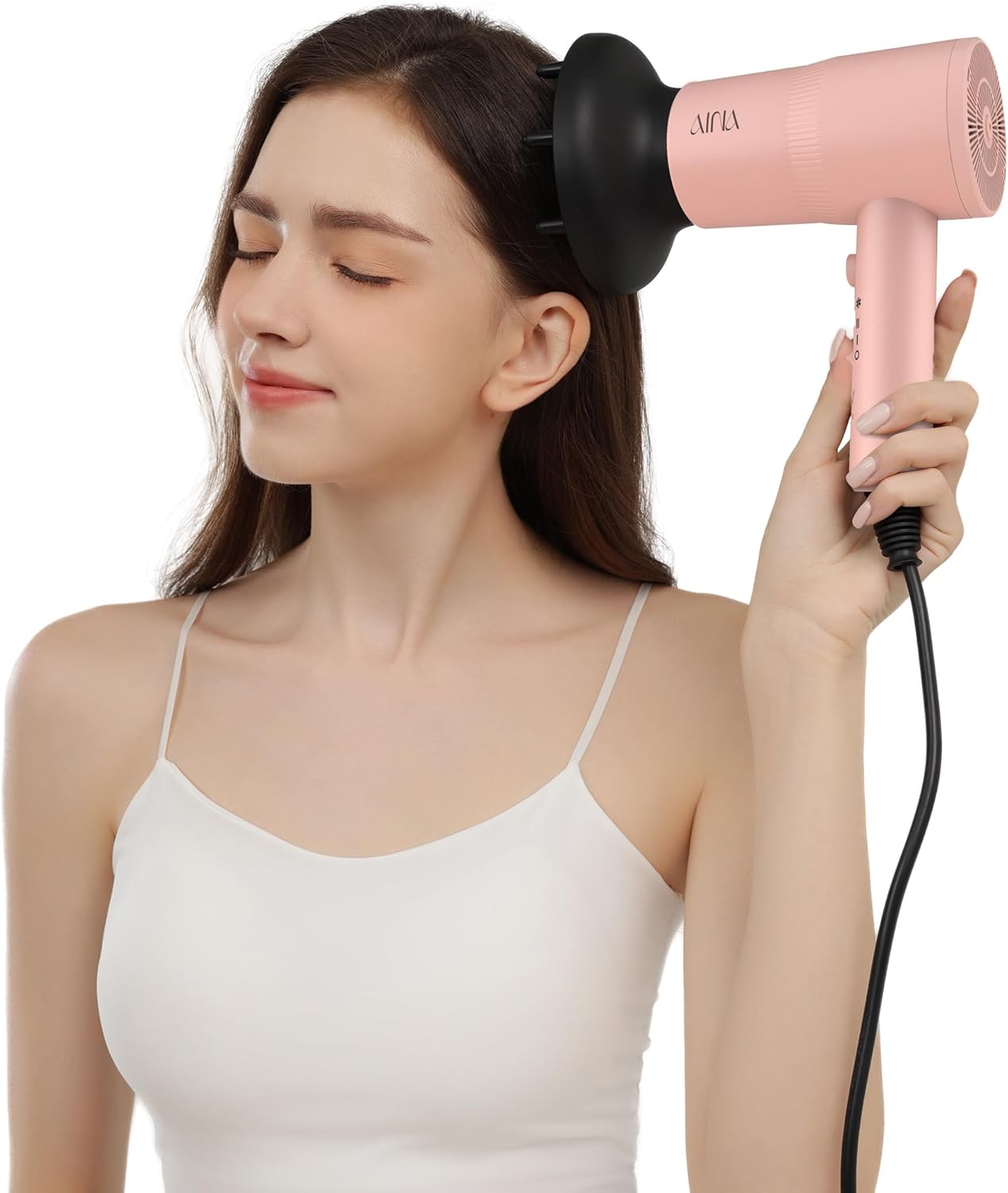 AINA Hair Dryer with Diffuser - Advanced Ionic Technology & Ceramic Coating | Fast Drying & Shine in Babe Pink 110V
