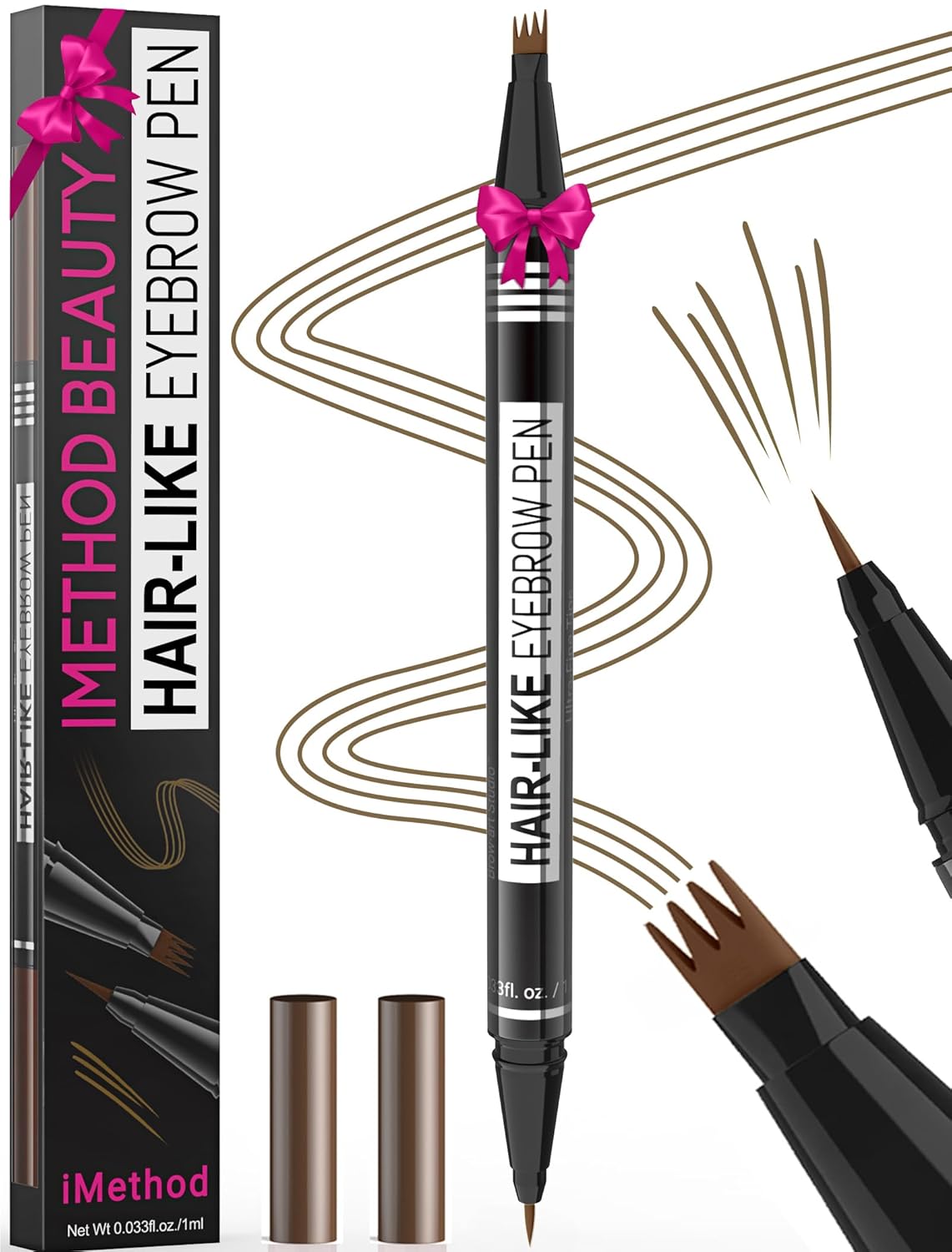 Microblading Eyebrow Pen - 2-in-1 Dual-Ended Pencil with 4-Fork & Brush Tips for Natural Hair-Like Brows | Long-Lasting Brown