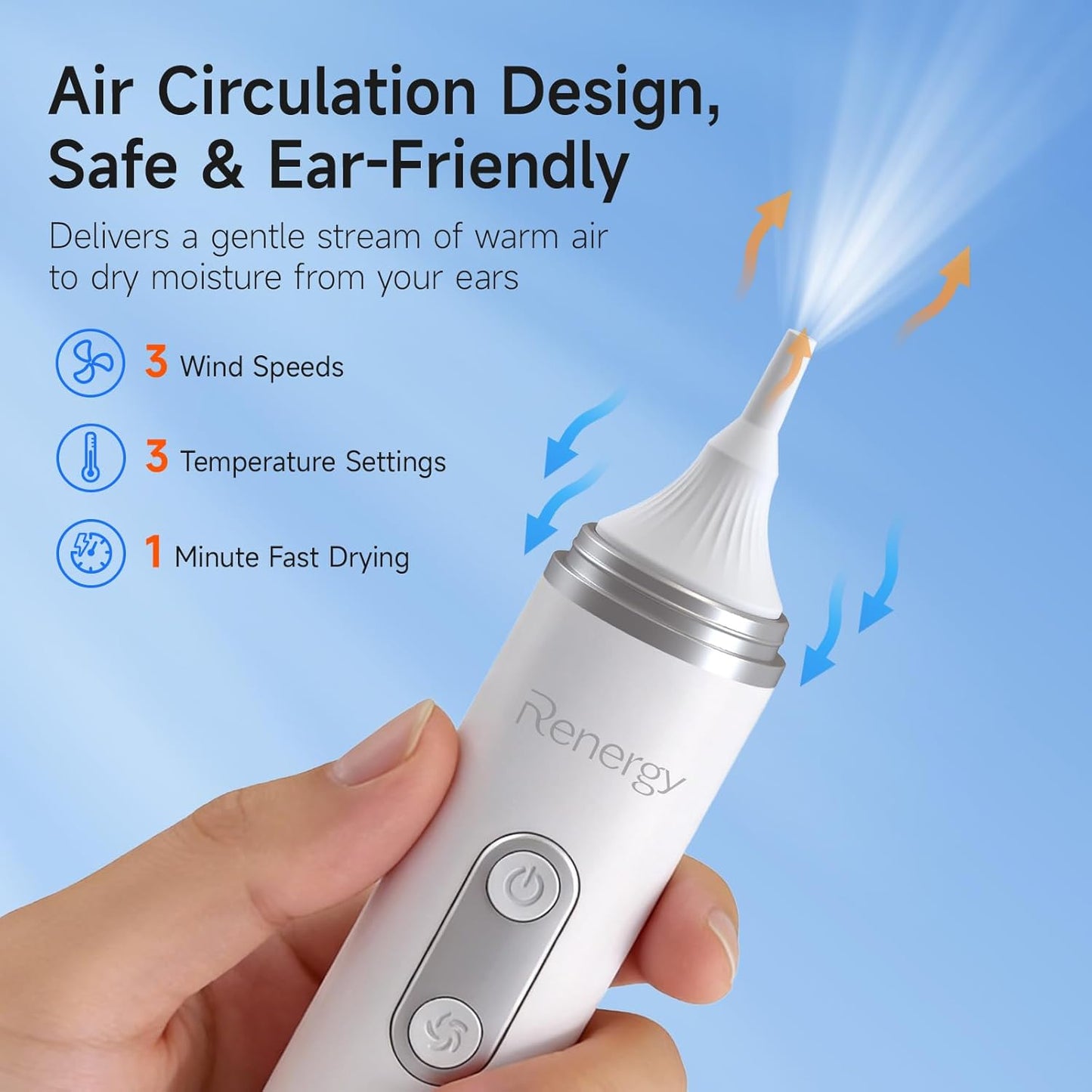 Rechargeable Ear Dryer | Electric Water Drying Aid with Red Light Therapy & 3 Airflow Modes for Swimmers & Hearing Aids