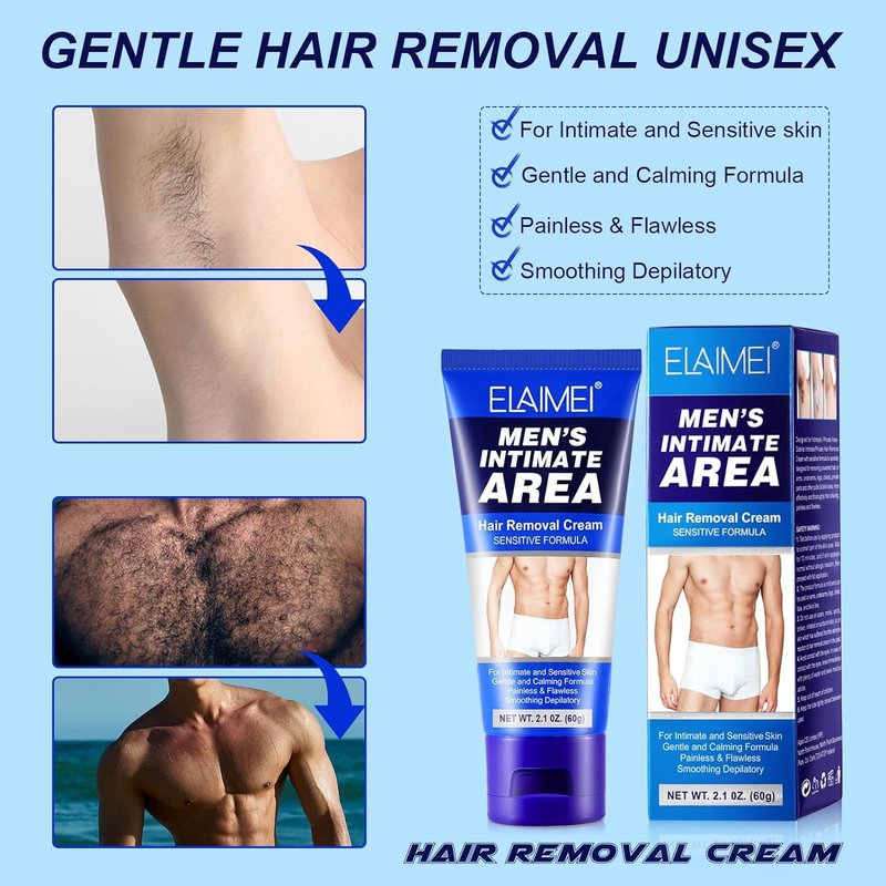 Maani Men's Painless Body Hair Removal Cream for Sensitive Areas, Effectively Removes Coarse Hair from Underarms, Legs, Chests, Private Parts (HIM)