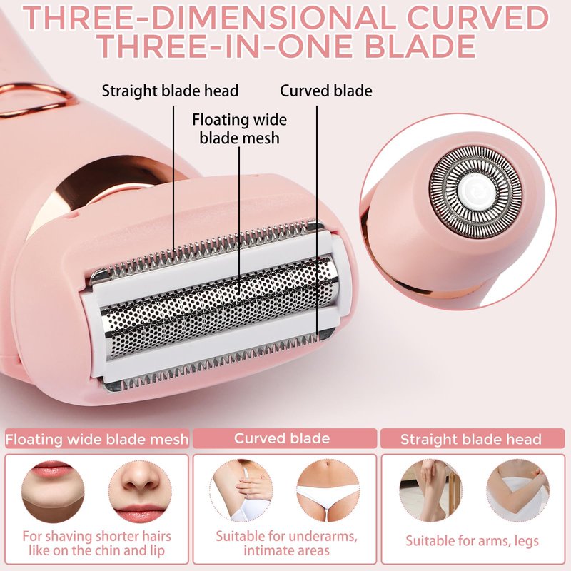 Wslfokida Electric Shaver for Women, 2-in-1 Painless Foil Razor with 3D Floating Heads, Wet & Dry Waterproof Shaving for Bikini, Legs & Underarms, USB Rechargeable & Travel Friendly