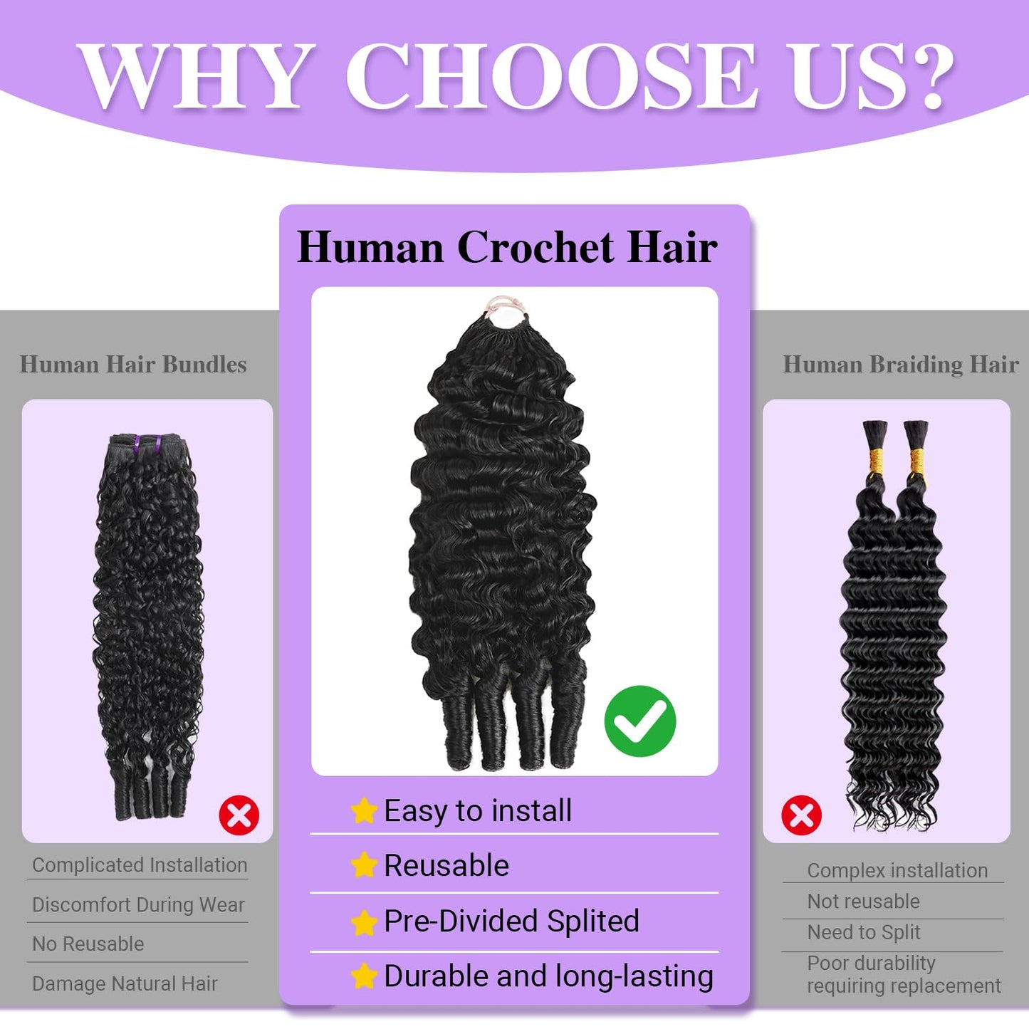 Sterly Burmese Curly Crochet Human Hair for Black Women 120g Miracle Konts Crochet Human Hair Bundles 18 Inch Pre-Separated Feather Crochet Hair Premium Reusable Natural Black