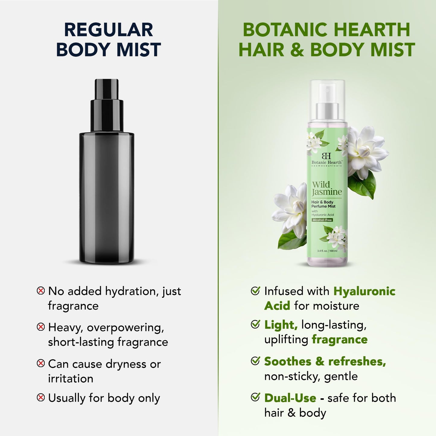 Botanic Hearth Jasmine Hair Perfume & Body Mist, Long-Lasting Hair Deodorizer & Body Scent for Women & Men, Alcohol-Free Clean Fragrance Hair Spray For Everyday Wear, All Day Freshness, 3.4 Fl Oz