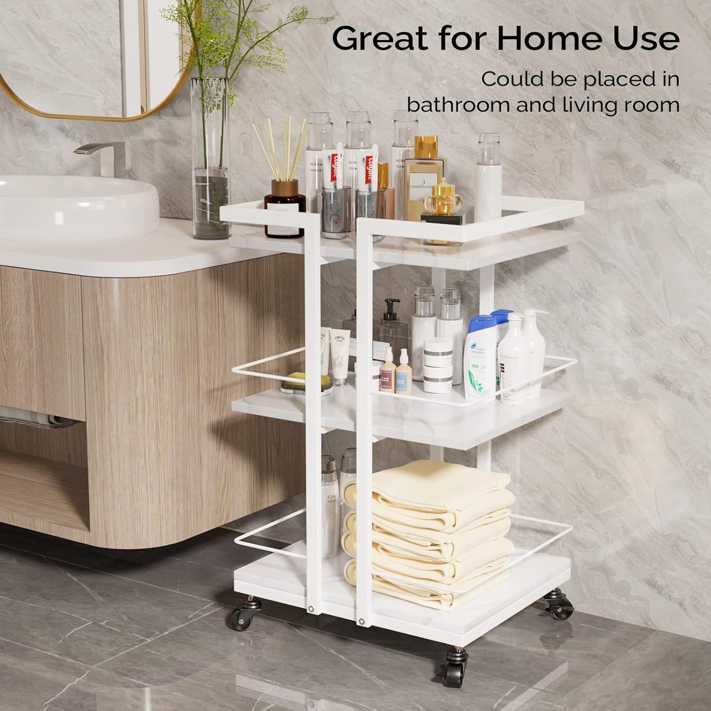 Esthetician Cart - Rolling Salon Trolley with Wheels | Mobile Beauty Storage Organizer for Spa & Massage, White